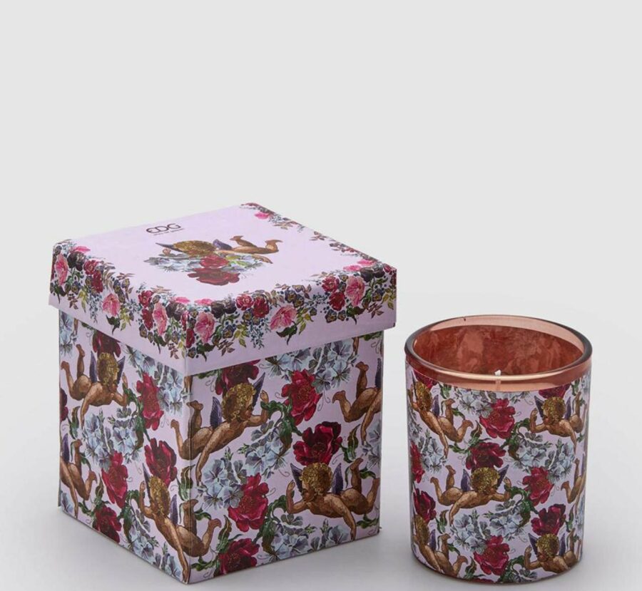 vela aromática coco e bagas, caixa com rosas e anjos, caixa musical, prendas perfumadas, sugestão presente