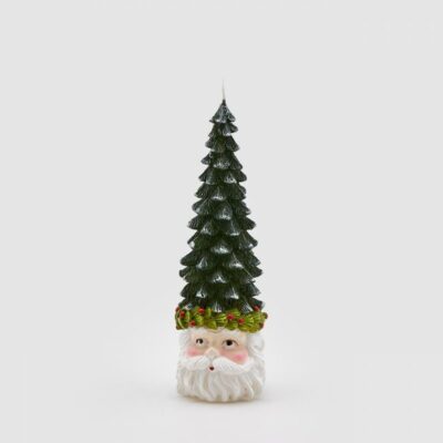 vela de cera forma de pinheiro com cabeça de pai natal, ideal para decorações de natal, mesa de natal, montras de natal