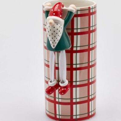 jarra decorativa xadrez vermelho e verde duende com pernas soltas, natal, decoração, mesa, aparador, presente edg