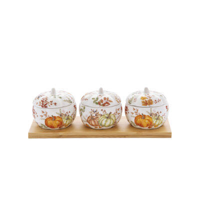 🍂 Harvest – Conjunto de 3 Potes com Base em Madeira