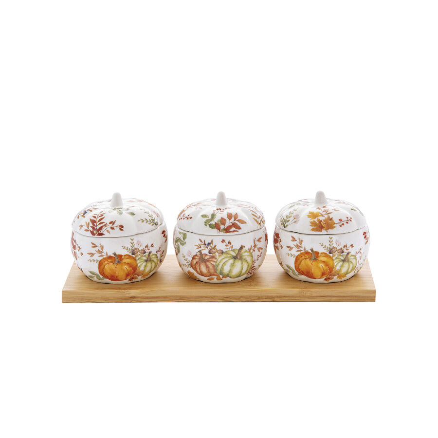 🍂 Harvest – Conjunto de 3 Potes com Base em Madeira