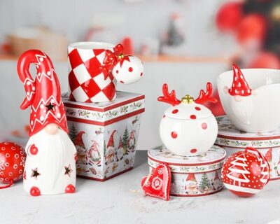 Gnomo Decorativo com Luz LED – Vermelho & Branco (Porcelana)