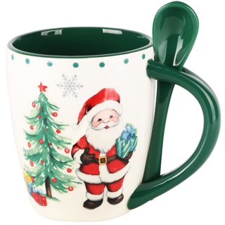 ☕ Caneca com Colher “Pai Natal & Árvore de Natal”