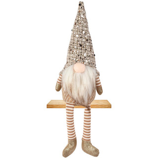 Gnomo Sentado com Chapéu de Lantejoulas Douradas