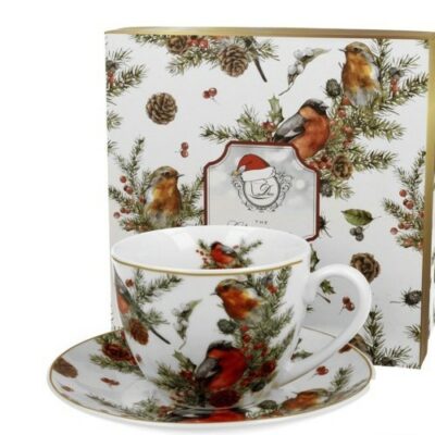 Conjunto Chávena e Pires Natalício – Aves de Inverno