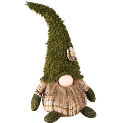 Gnomo de Natal em Tecido Verde e Xadrez