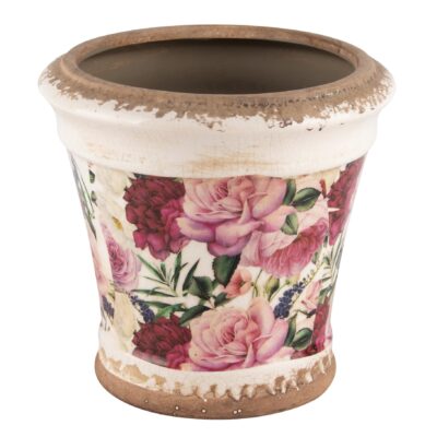 Vaso Vintage Floral em Cerâmica – Tons Rosa e Lilás