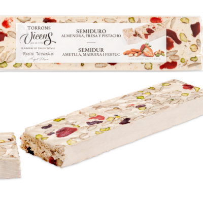 Nougat de Amêndoas Semi-duro com Morango e Pistache | 300 g