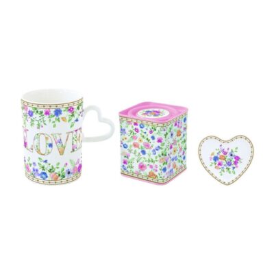 Conjunto Caneca “Love” com Prato e Caixa – Porcelana