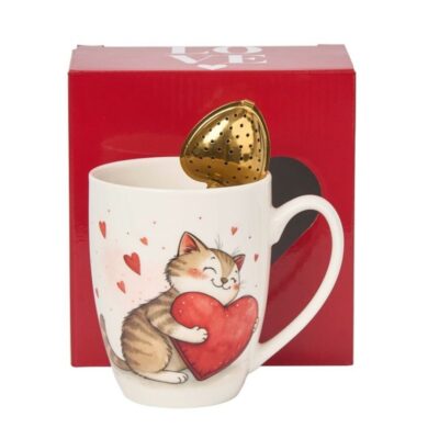 Caneca com Bola Infusora “Love” – Gato Coração – 36 cl