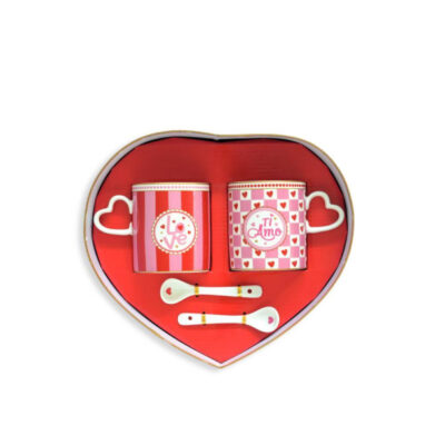 Conjunto de 2 Chávenas de Café “Cuoricini” com Colheres – Porcelana