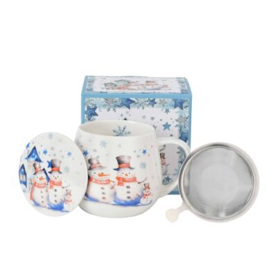 Caneca de Natal com Bonecos de Neve e Caixa Presente