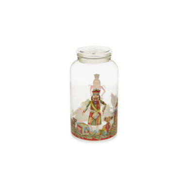 Pote de borosilicato com fantoche e caixa – Brinquedos antigos